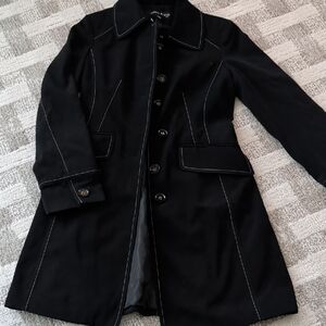 Anne Klein Black Trench Coat with White Stitching